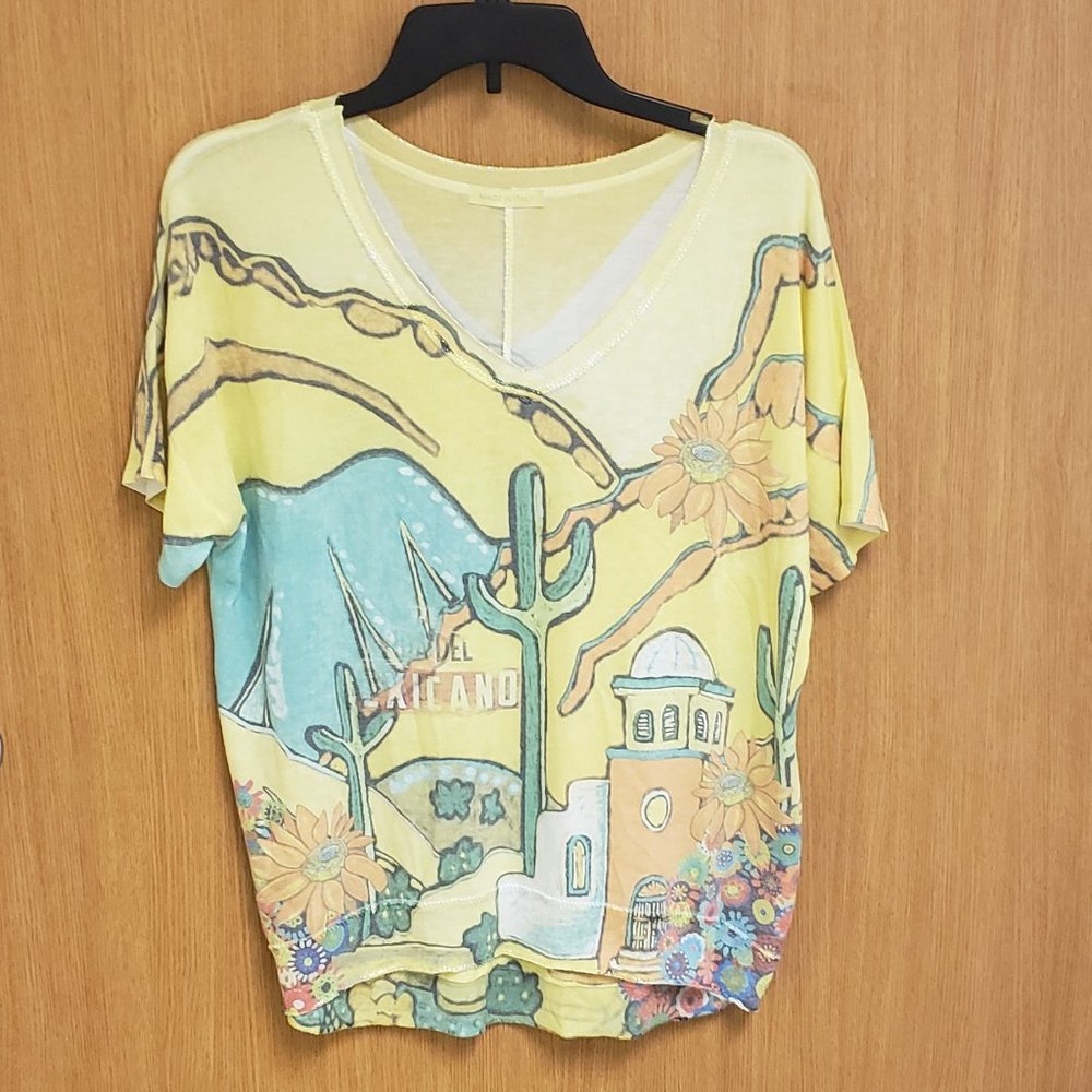 Made in Italy, V neck, short sleeve, desert design, soft lightweight sweater, XL